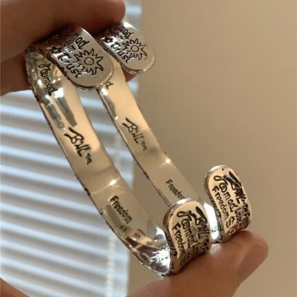 Pure silver couple graffiti high-end bracelet
